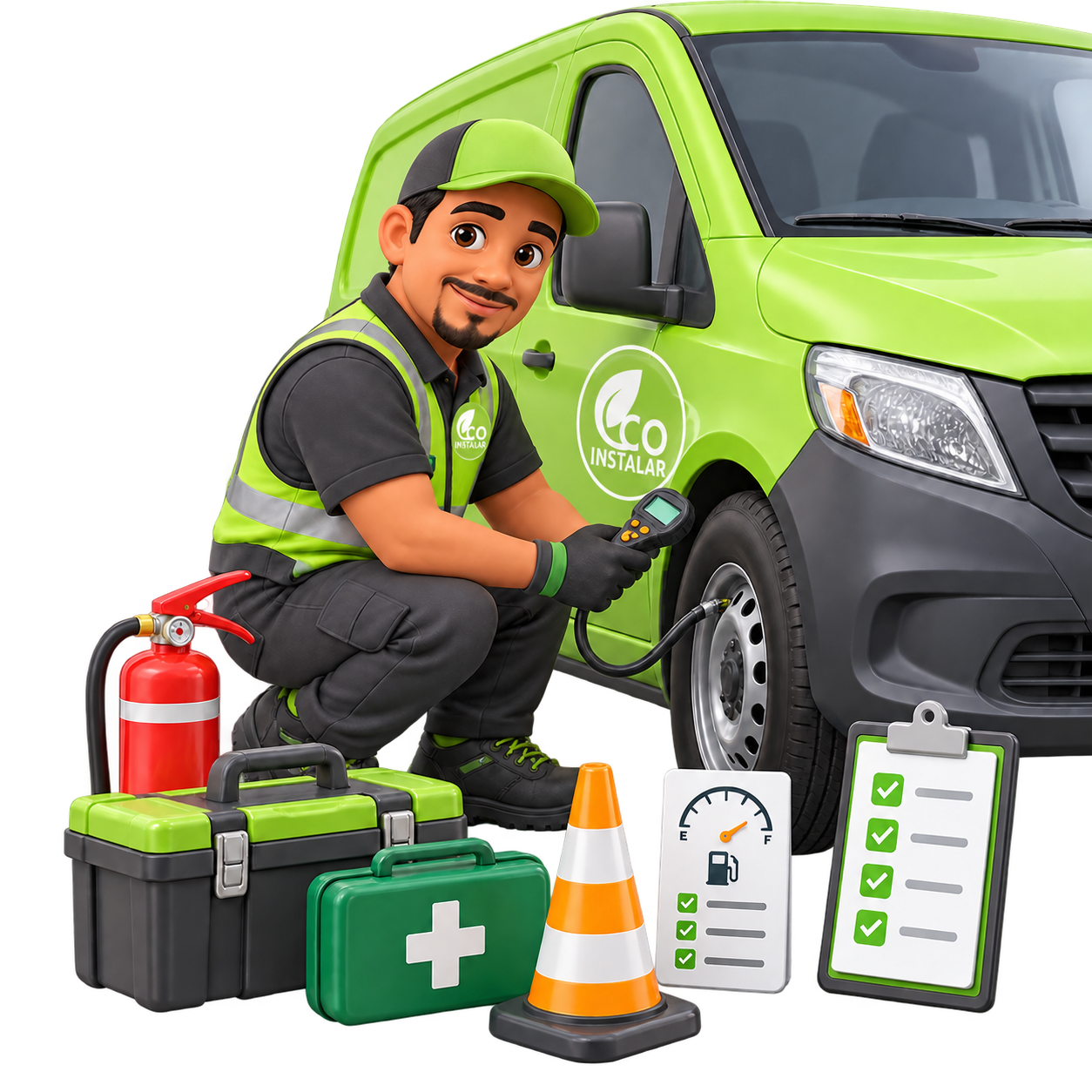 Conductor Eco Instalar realizando la inspeccion de seguridad